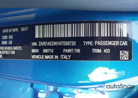 2017 Alfa Romeo Giulia Awd from USA, damaged, VIN ZARFAEDN1H7558720